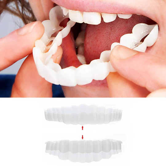 Unisex temporary clip-on veneers for instant smile enhancement. Reusable cosmetic teeth for a natural, brighter look.