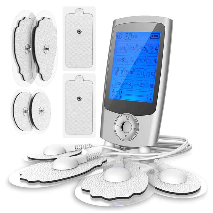 Unisex TENS EMS muscle stimulator for targeted pain relief and muscle therapy, portable design