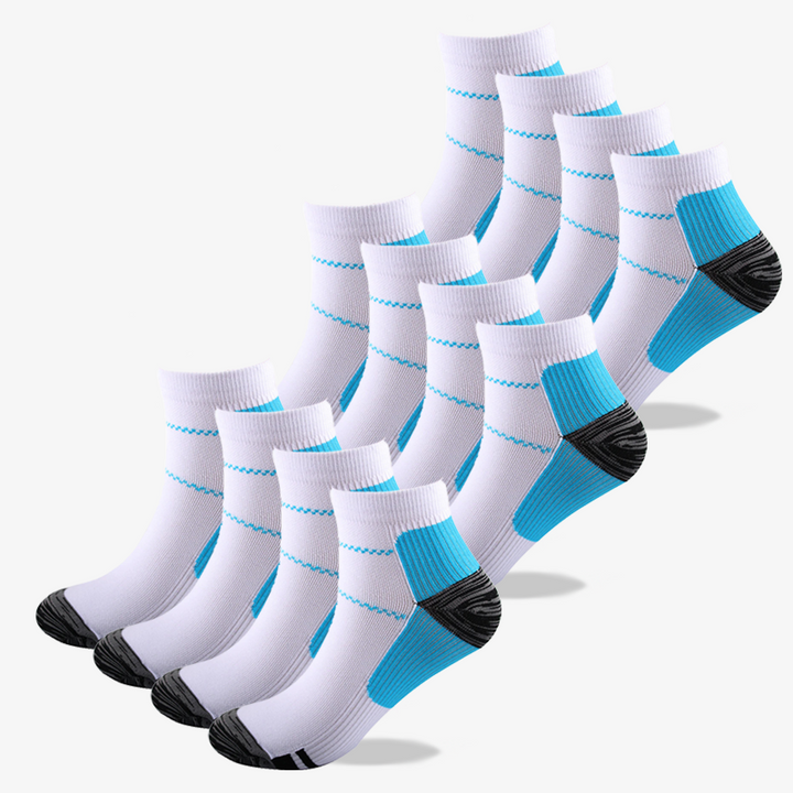 Therapeutic compression stockings for leg support, boosting circulation, and providing pain relief.