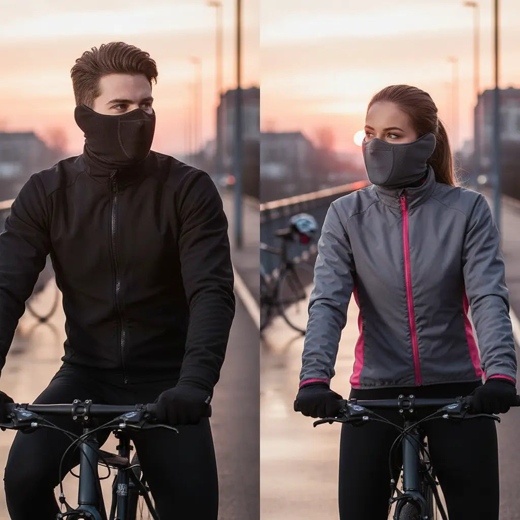 Unisex thermal fleece neck and face mask, black, for cold weather cycling and motorcycling