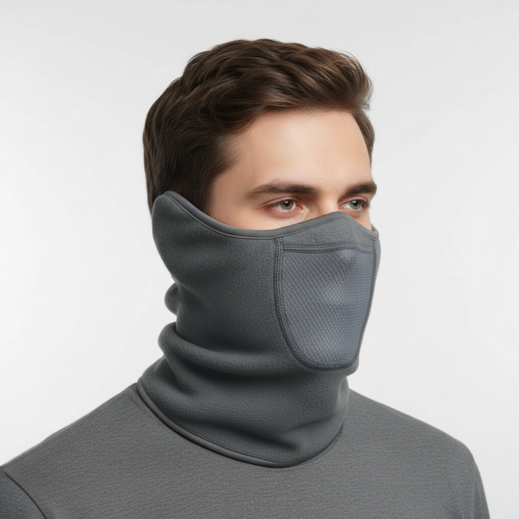 Black thermal mask, soft fleece material, full face and neck protection against cold