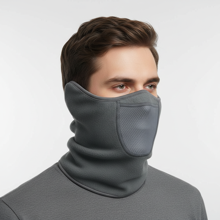 Black thermal mask, soft fleece material, full face and neck protection against cold