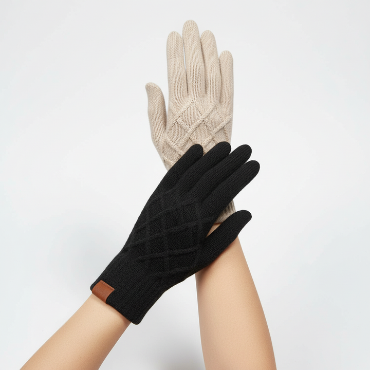 Knitted winter gloves, black, with touchscreen fingertips, double pair for everyday use