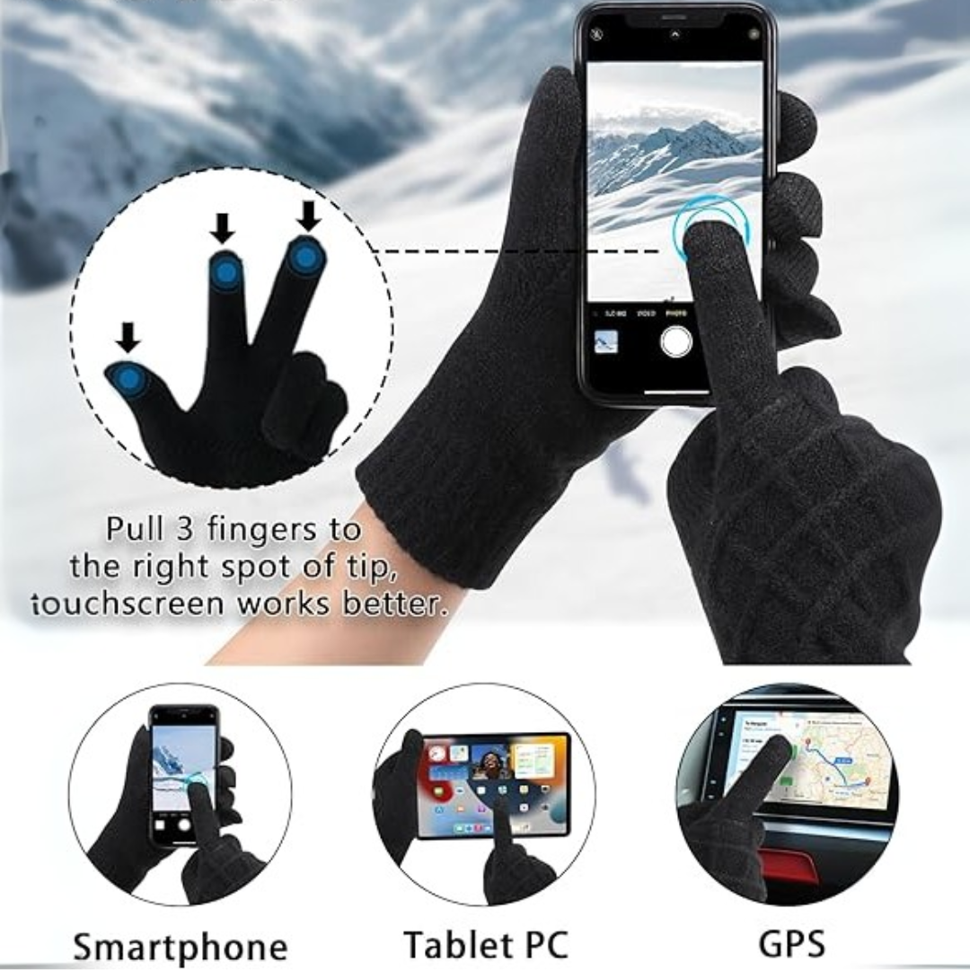 ArcticTap unisex thermal knitted gloves on a snowy outdoor background