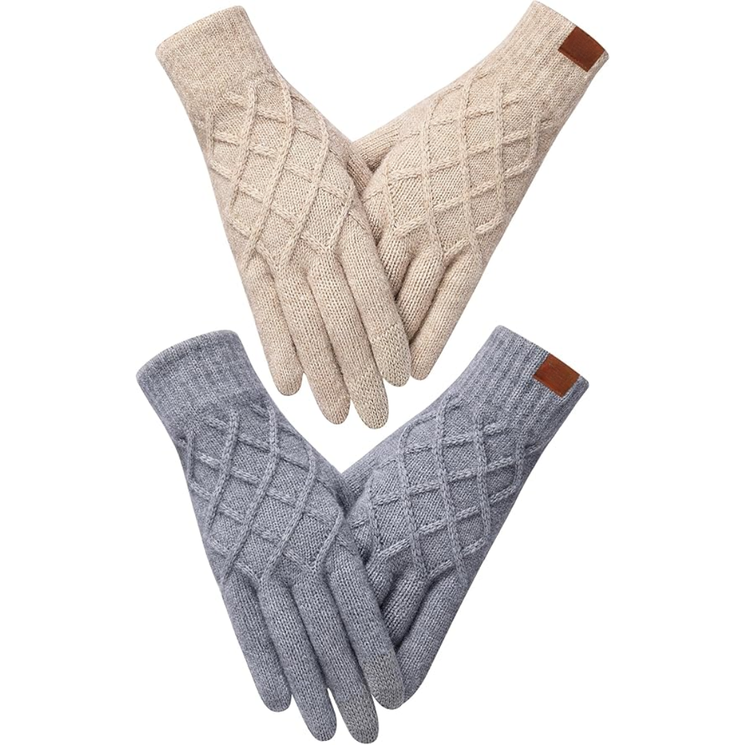 Stack of folded unisex thermal touchscreen winter gloves in black