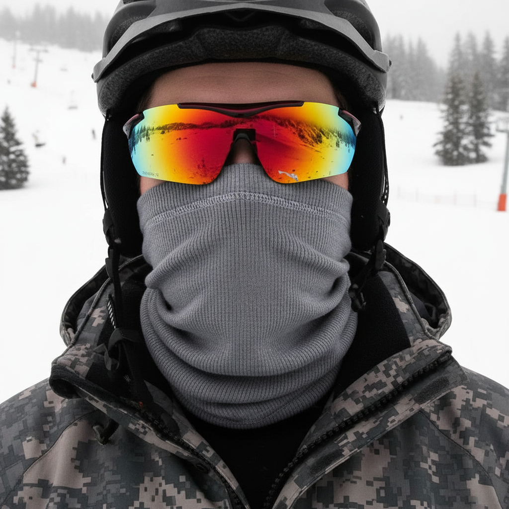 Unisex thermal neck warmer, black fleece-lined, for cold weather & outdoor gear