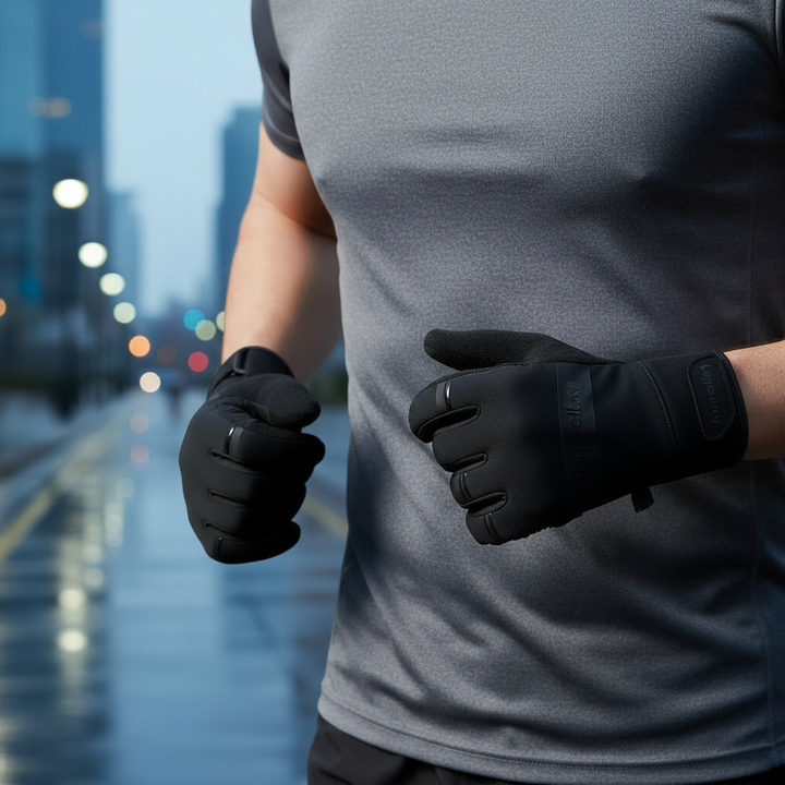 Unisex thermal running gloves with touchscreen fingertips.