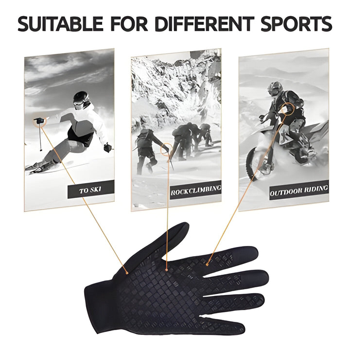 Insulated winter gloves, fleece lined, touchscreen access, windproof & water-resistant for active use.
