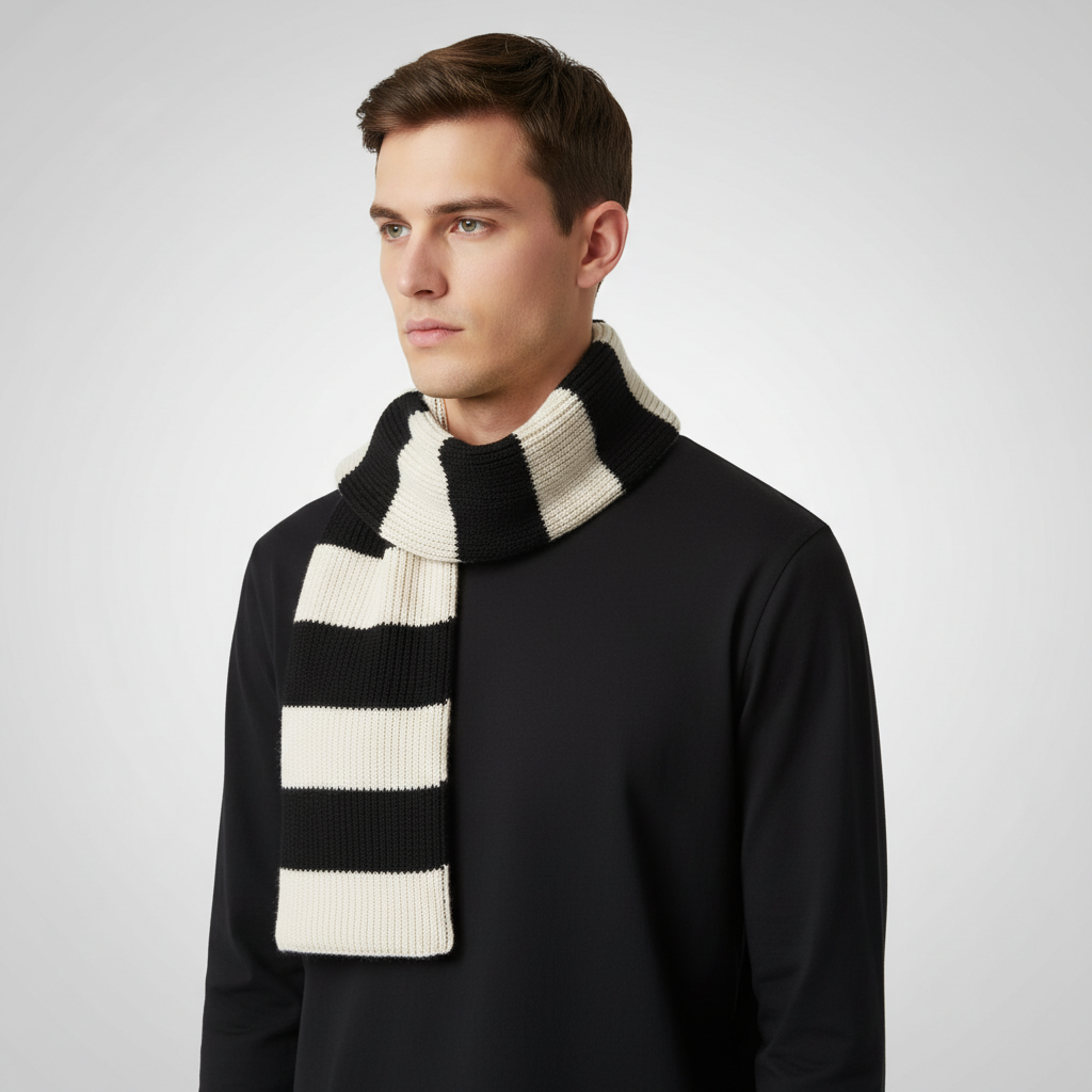 Chunky striped knit wrap scarf, soft and warm unisex design for cold weather