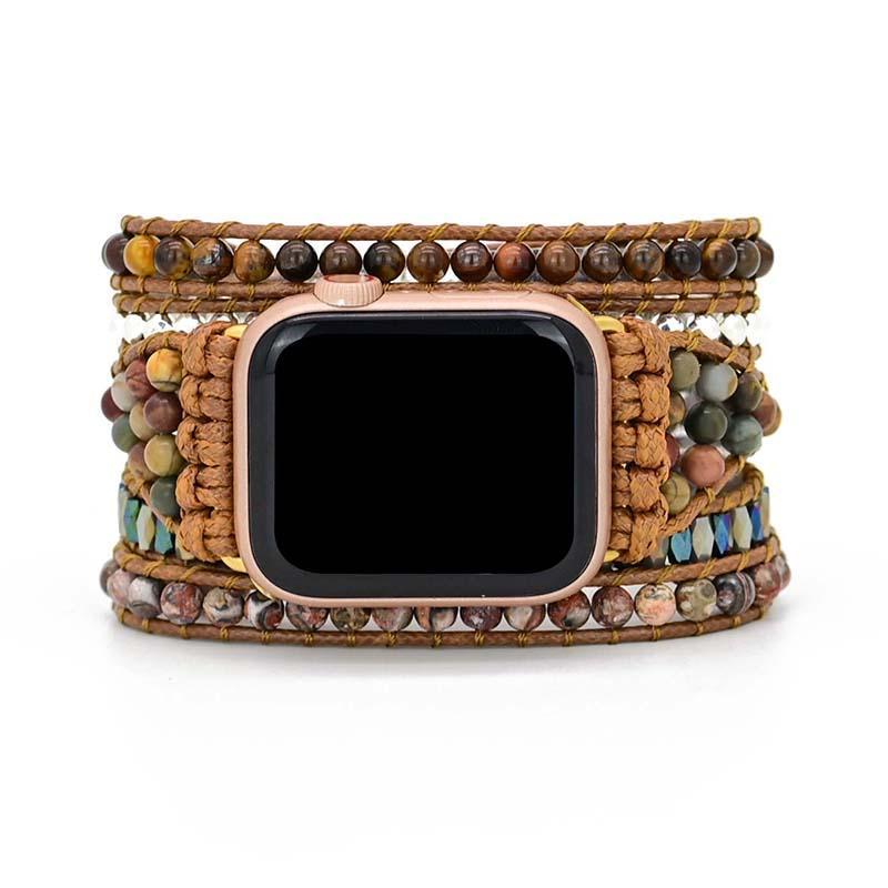 Unisex Tiger Eye Apple Watch strap, a natural gemstone watch band for energy & style.