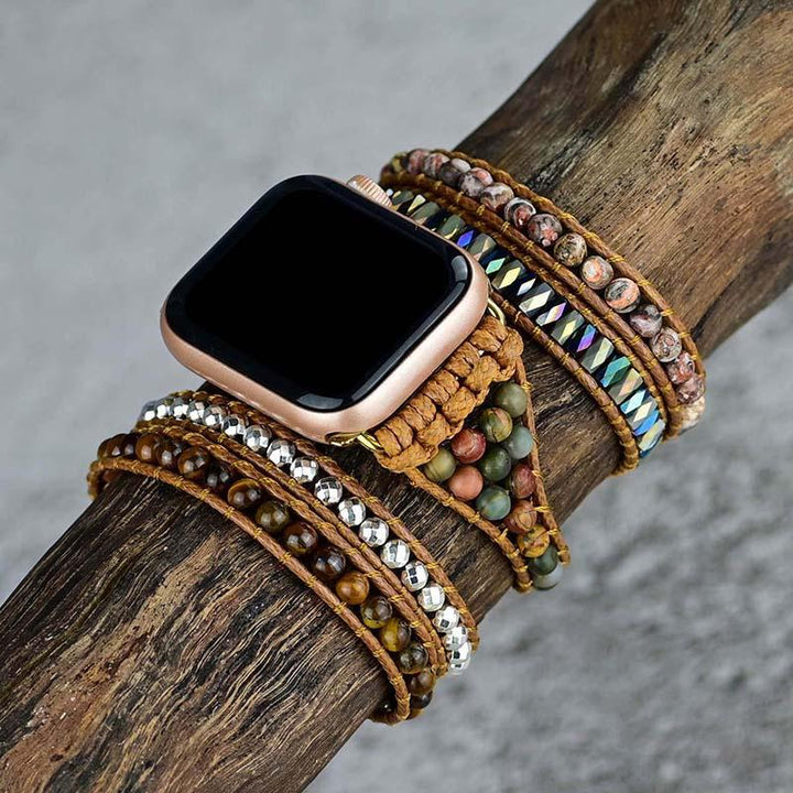 Natural Tiger Eye & Imperial Jasper Apple Watch strap, a unique gemstone watch band.