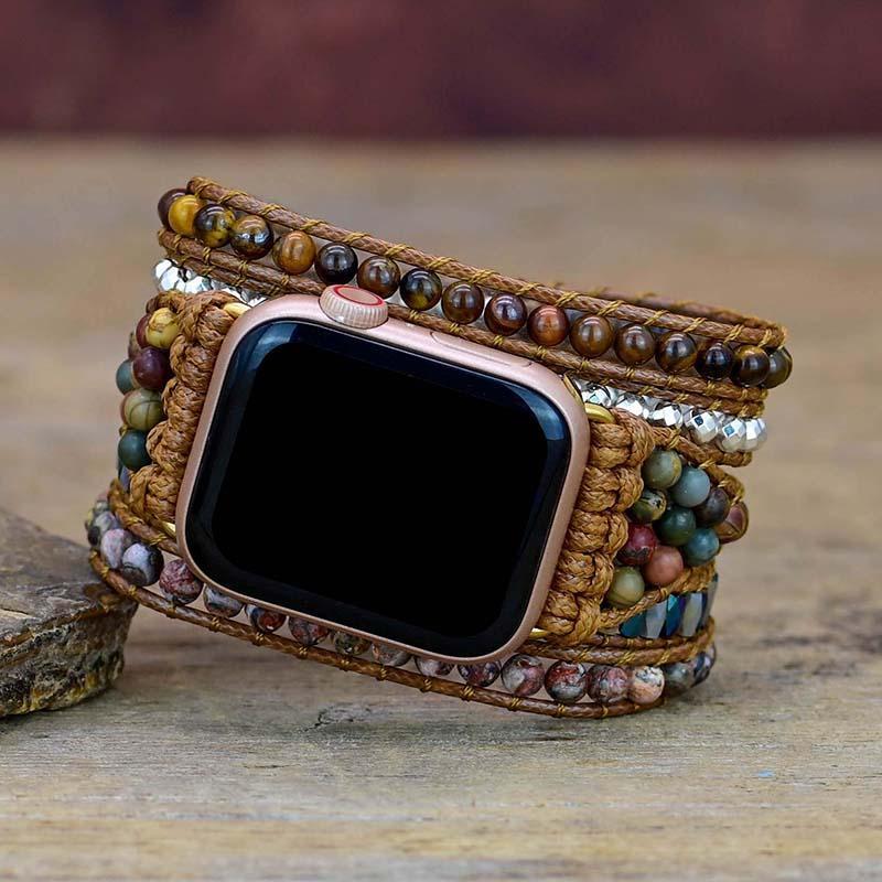 Elegant Tiger Eye crystal Apple Watch strap, a unisex accessory for spiritual style.