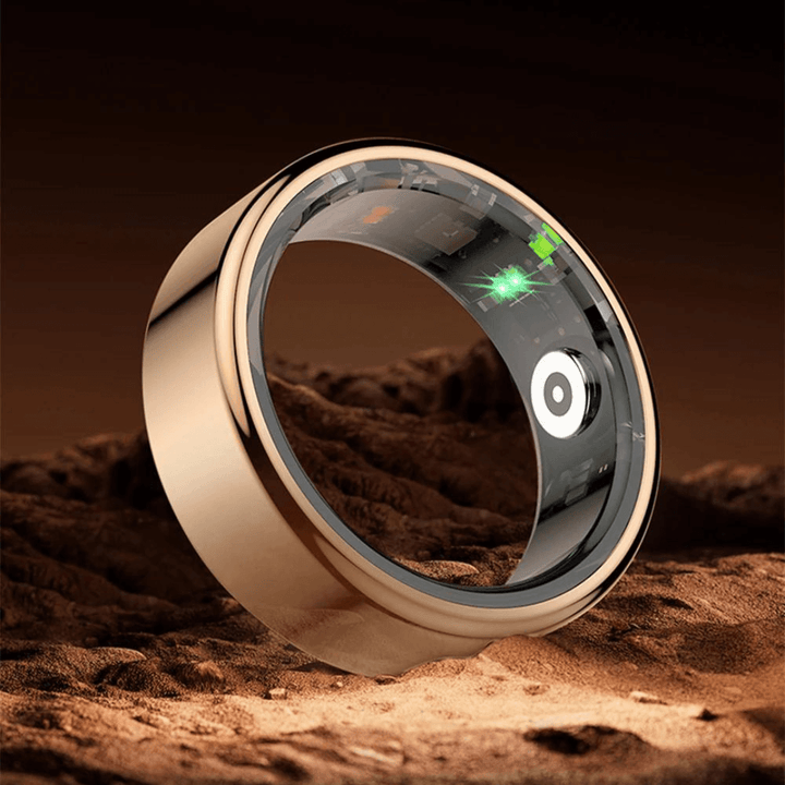 Durable titanium wellness ring, a wearable tech device for continuous vitality and fitness tracking.