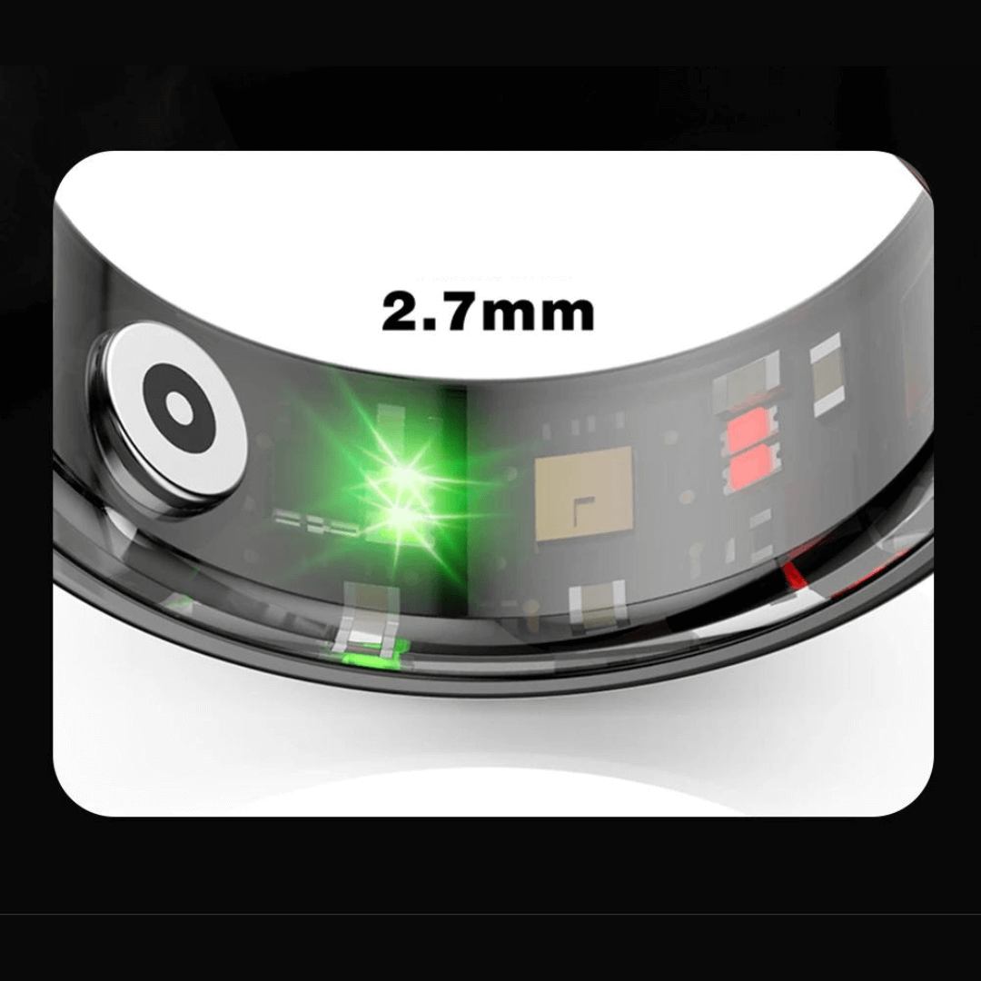 Unisex fitness tracker ring made of titanium, offering comprehensive health insights & wellness data.