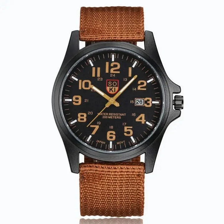 Black tough outdoor sport watch for men & women, water resistant, ideal adventure gear for any challenge.