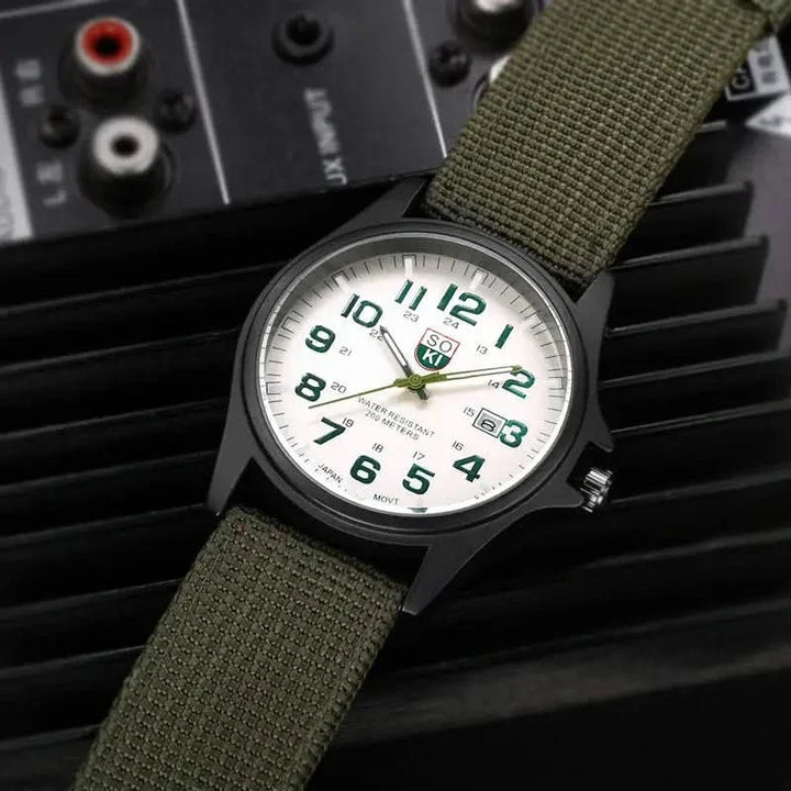 Brown tough outdoor sport watch, unisex design with water resistance, a durable adventure watch for explorers.