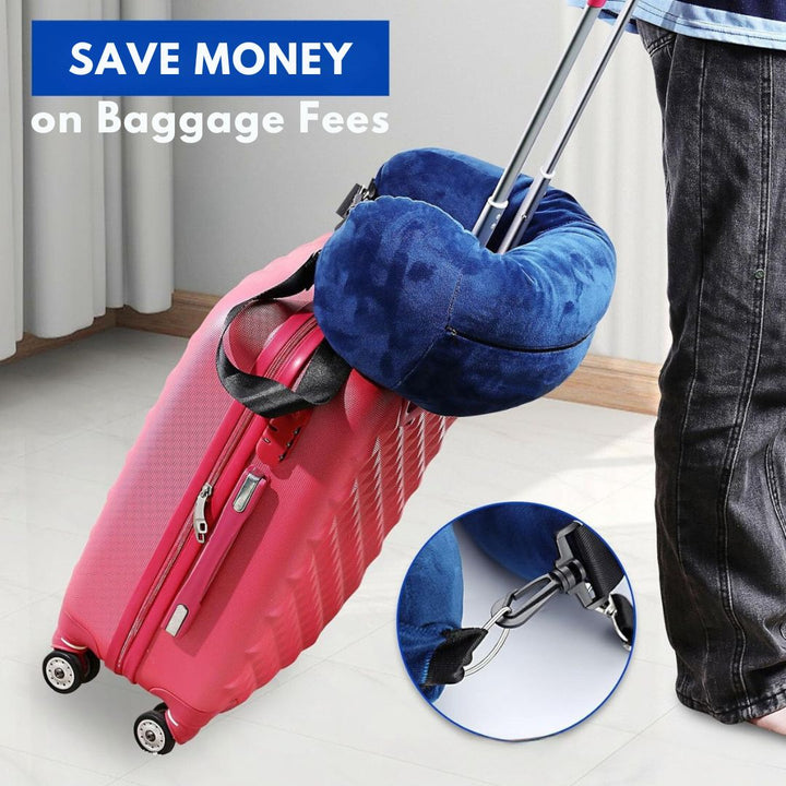 Unisex travel pillow providing comfortable neck support & convenient hidden storage for clothes, enhancing any vacation.