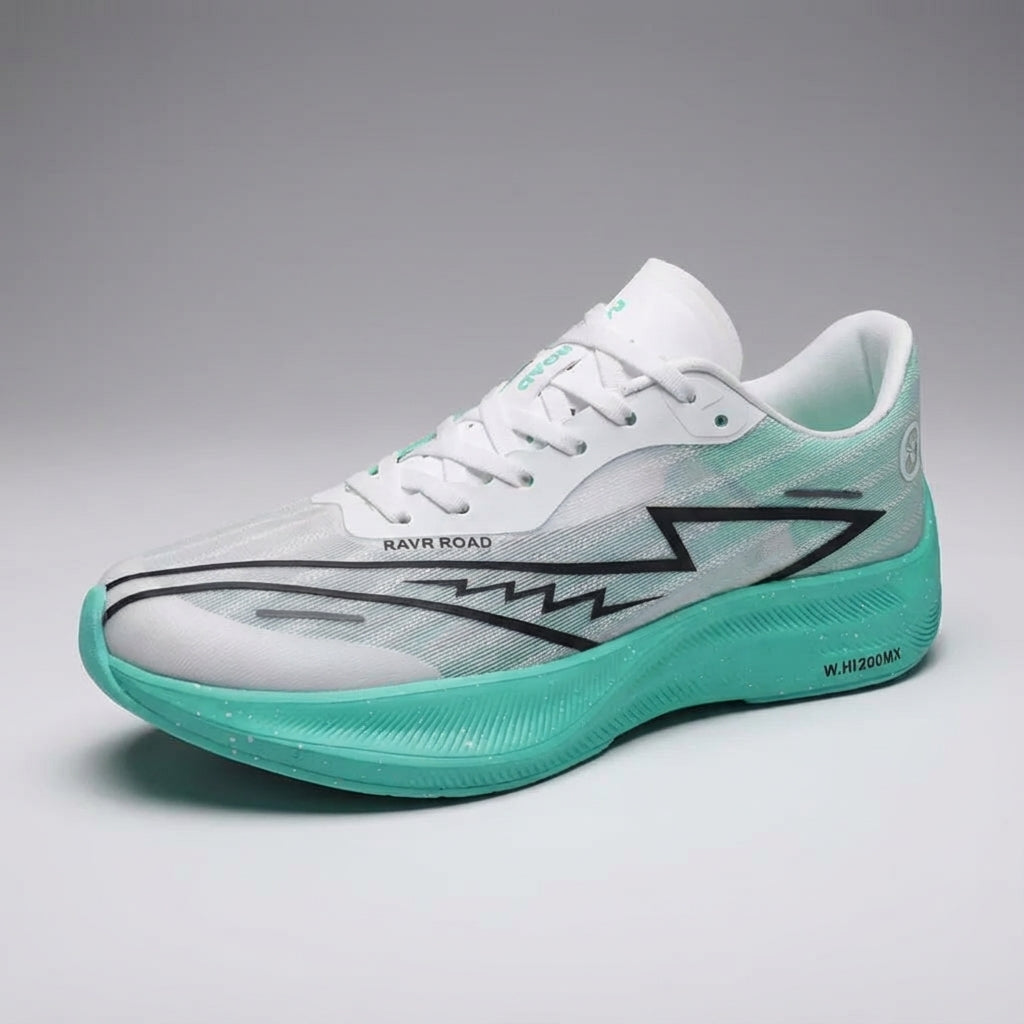 Pair of unisex Trinity marathon training shoes with advanced cushioning shown on a track.