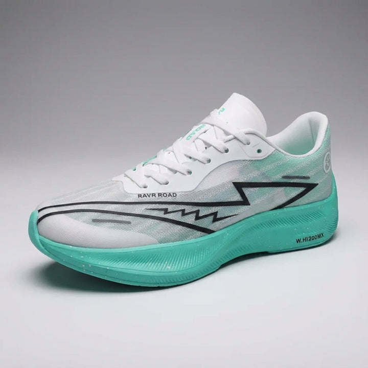 Pair of unisex Trinity marathon training shoes with advanced cushioning shown on a track.