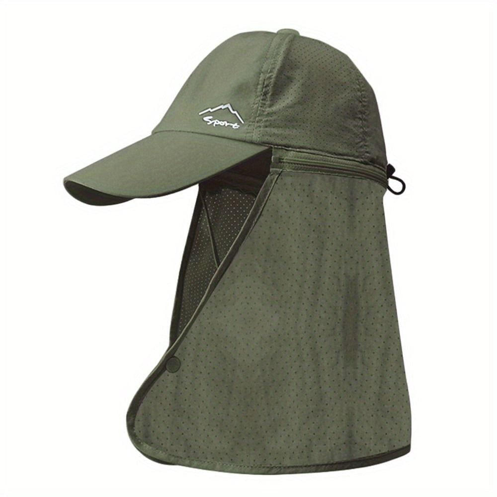 Stylish unisex trucker hat with a discreet roll-up neck flap, offering adaptable sun protection.