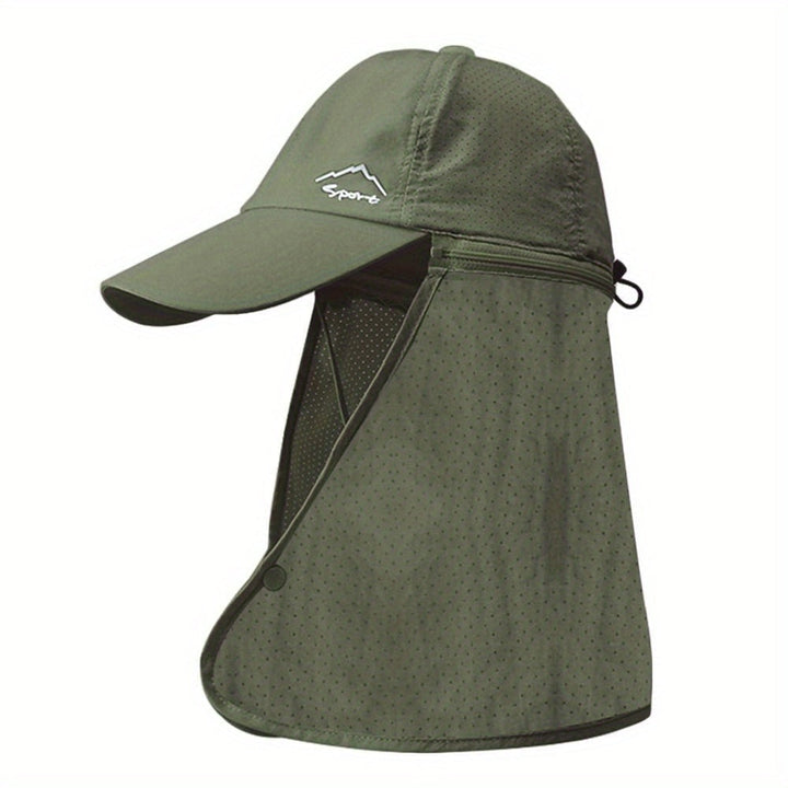 Stylish unisex trucker hat with a discreet roll-up neck flap, offering adaptable sun protection.