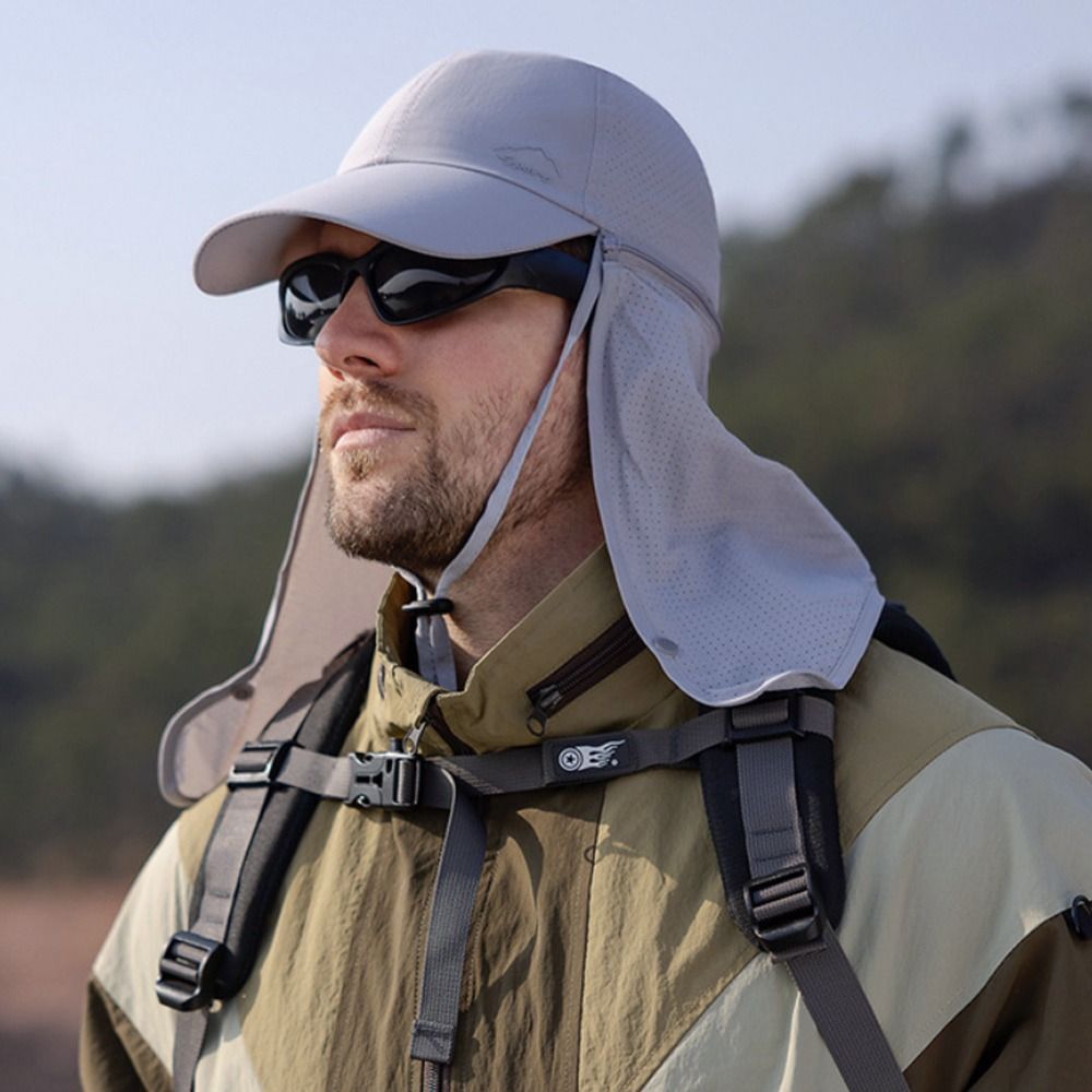 SchattenPro unisex trucker hat, tan, with protective neck flap for ultimate sun blockage.
