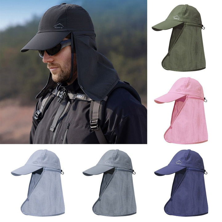 Adjustable unisex trucker hat, gray, with long neck flap, essential for summer sun protection.