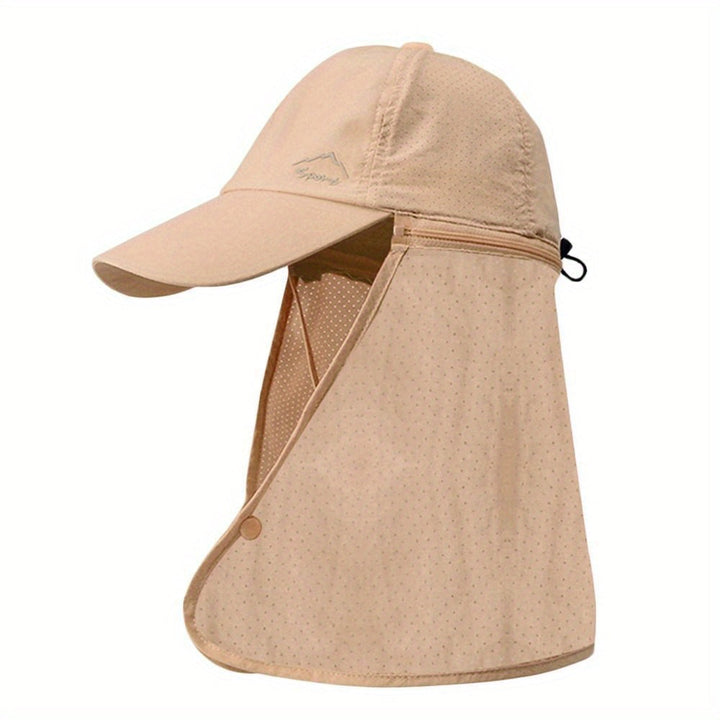 Lightweight outdoor trucker hat with UV-blocking neck flap, great for travel and adventure.
