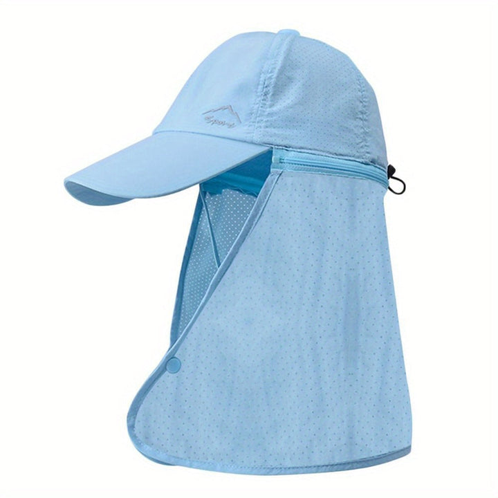 Black trucker hat for men and women, featuring a wide brim and full length neck flap for sun.