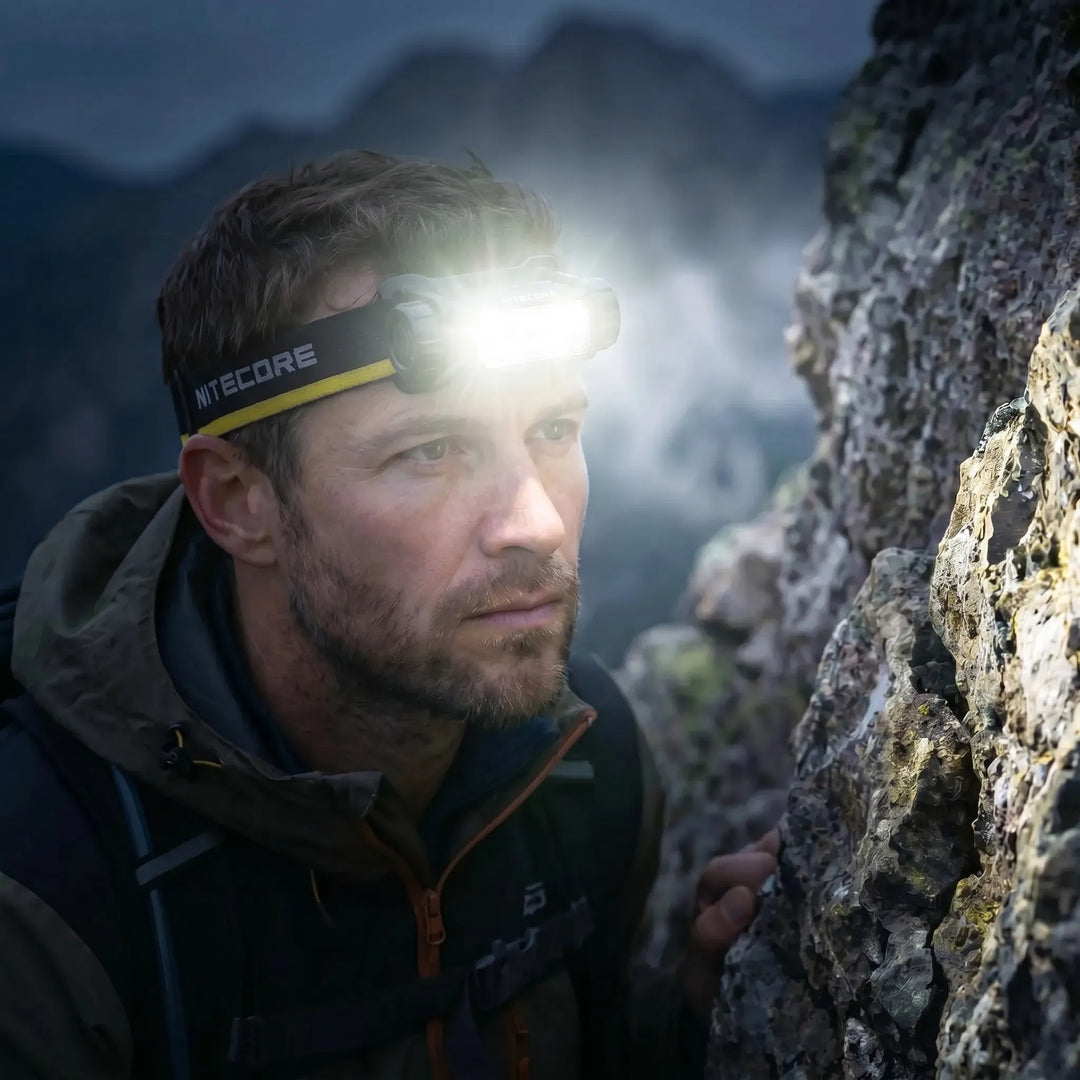 Unisex ultra-bright USB-C rechargeable LED headlamp for hiking, camping & hands-free work.