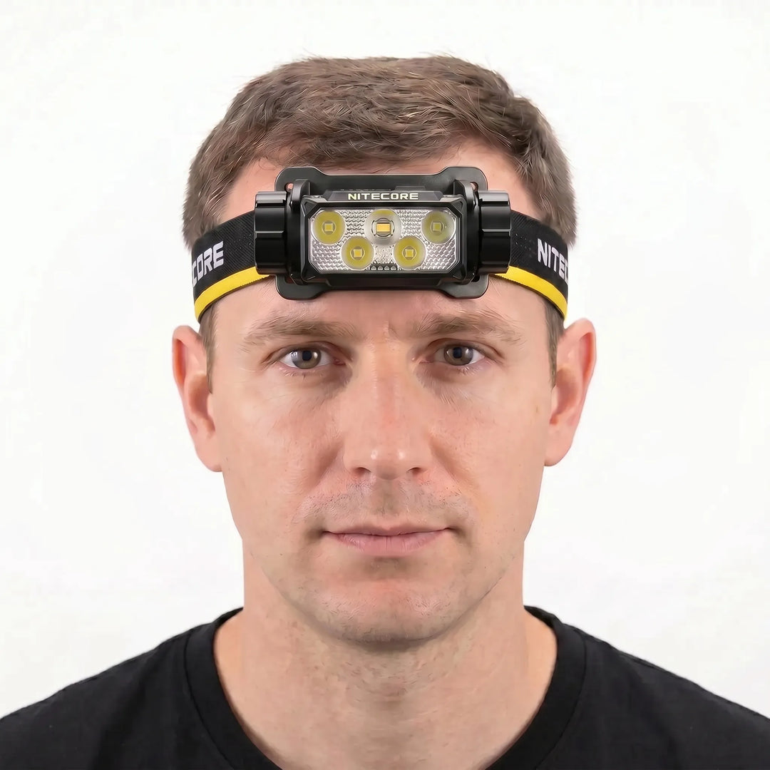 Versatile unisex LED headlamp for camping, trekking & work light; USB-C rechargeable outdoor gear.