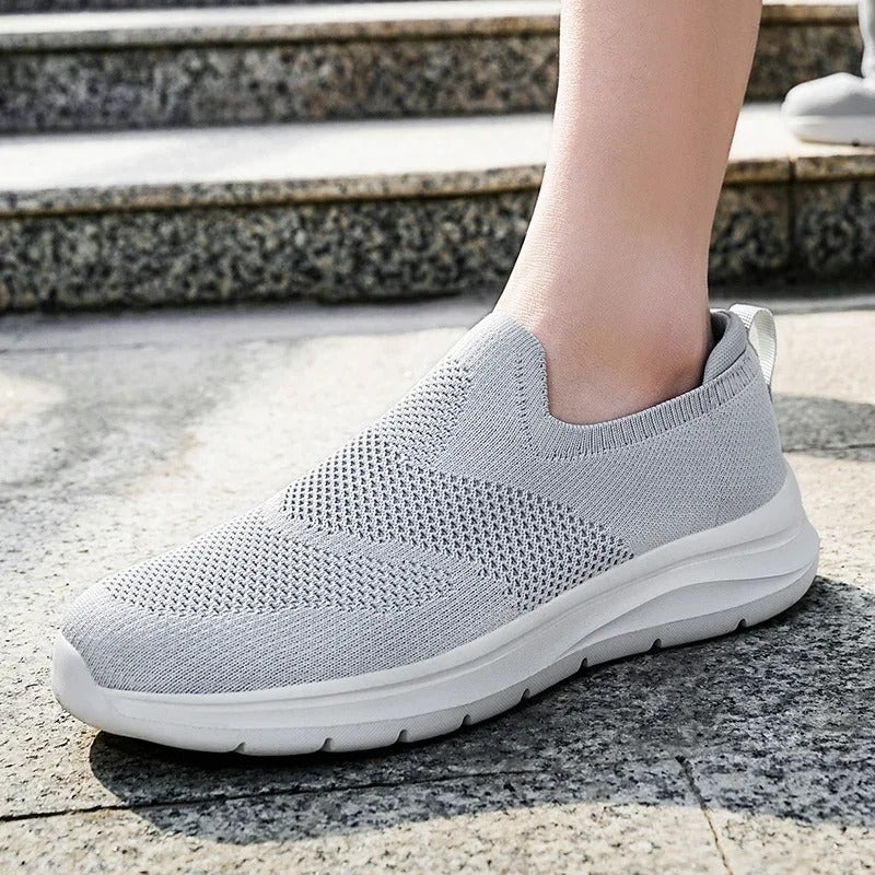 Ultra comfort laceless knit shoes, unisex design, perfect as lightweight slip-on walking sneakers.