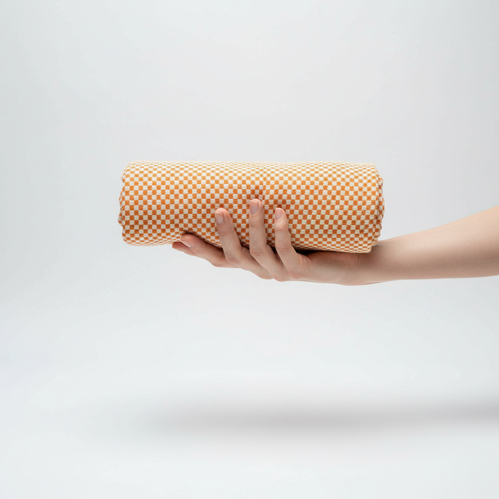 Eco-friendly microfiber travel towel in a vibrant color, perfect for beach, sport, or trekking adventures