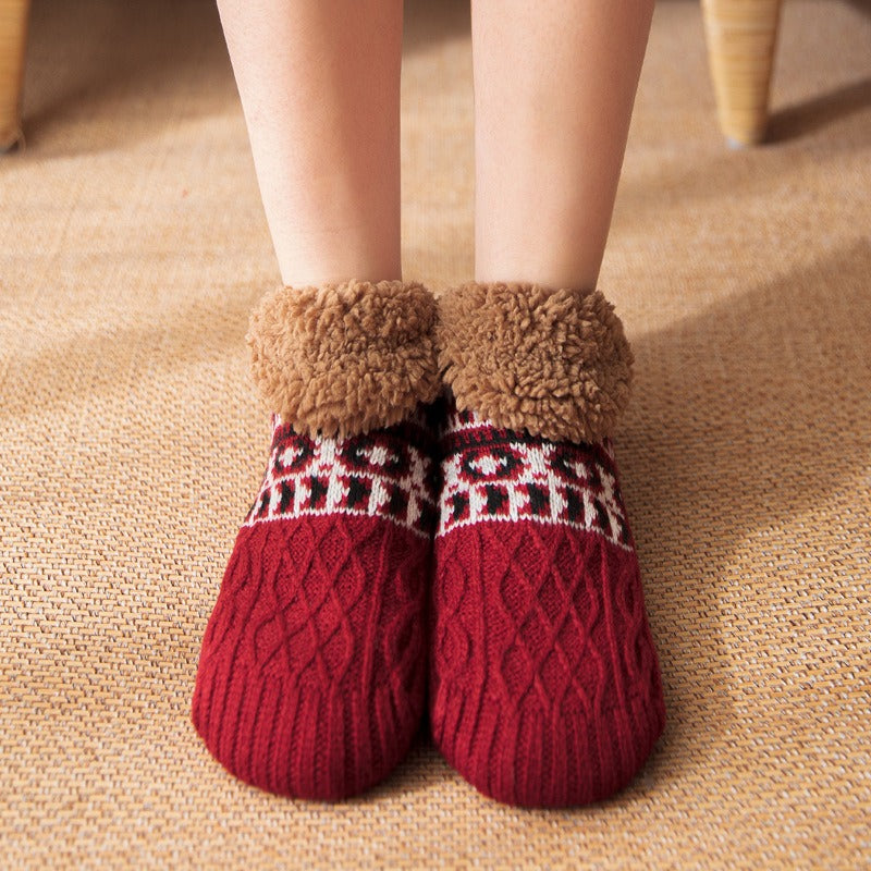 Plush non-slip lounge socks, designed for cozy home wear and ultimate relaxation.