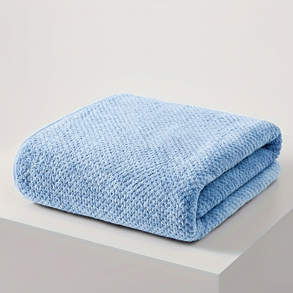 Close-up of a microfiber bath towel texture, highlighting its ultra-soft quick-dry quality