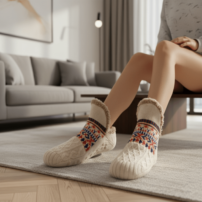 Plush, warm, and ultra-soft unisex slipper socks with anti-slip grip for ultimate indoor comfort and relaxation.