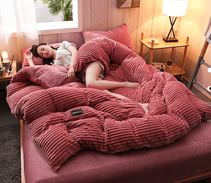 Close-up of ultra-soft fleece duvet texture, highlighting warmth & luxurious feel for winter.