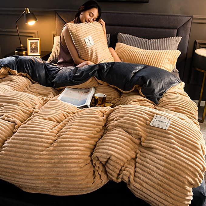 Cozy winter blanket, a luxurious microfiber fleece duvet adding warmth to any bedroom.