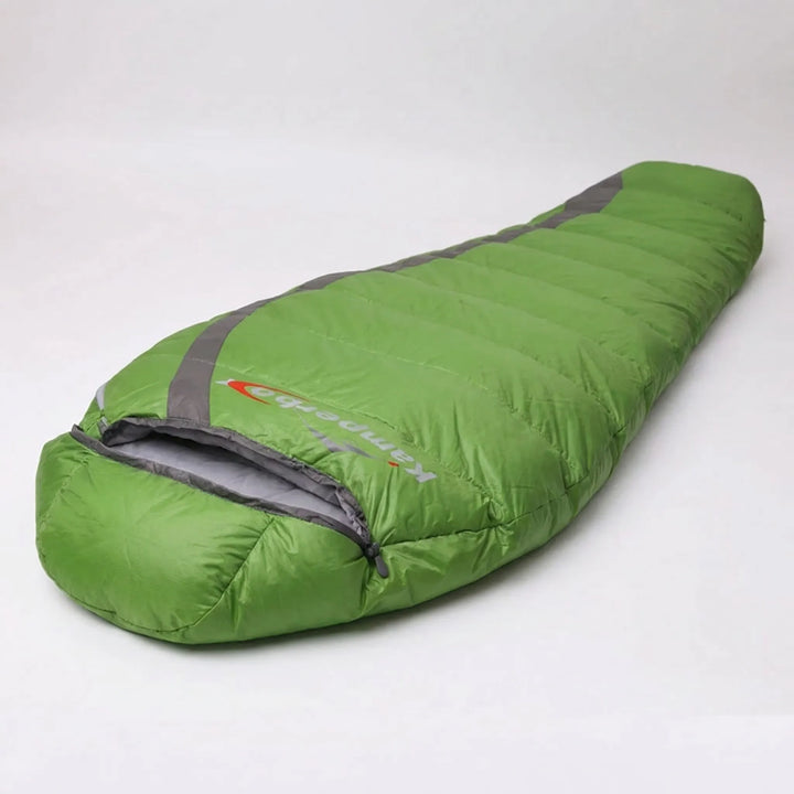 Down mummy sleeping bag, unisex. Ultralight & compressible for hiking & backpacking. Warm outdoor camping gear.