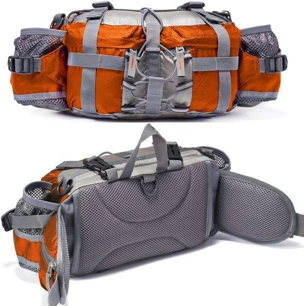 Unisex sport waist bag showing adjustable strap, ideal for running, hiking, and travel.