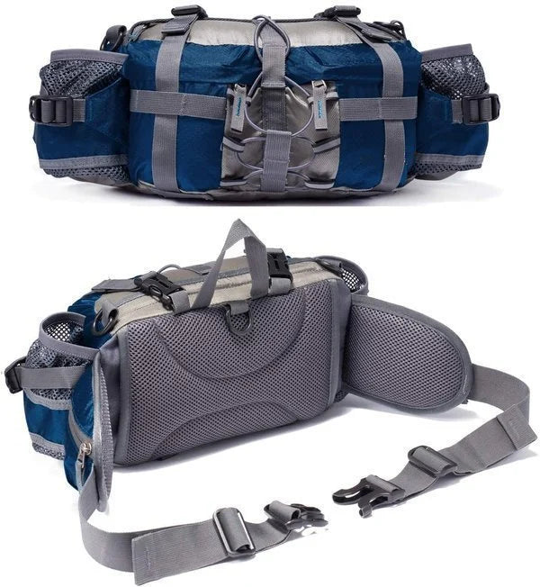Person wearing an ultralight waterproof waist bag while running outdoors. Unisex design.