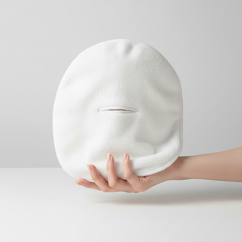 Folded white Ultrasoft facial spa HydroTowel, ready for a rejuvenating warm or cold compress.
