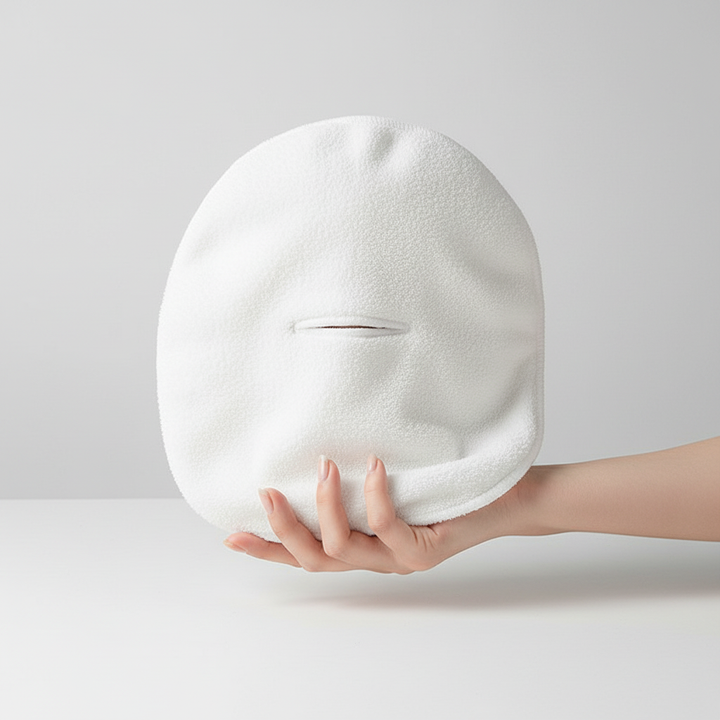 Folded white Ultrasoft facial spa HydroTowel, ready for a rejuvenating warm or cold compress.