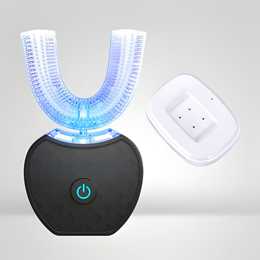 Electric ultrasonic toothbrush with blue light for teeth whitening, deep cleaning & gum health.