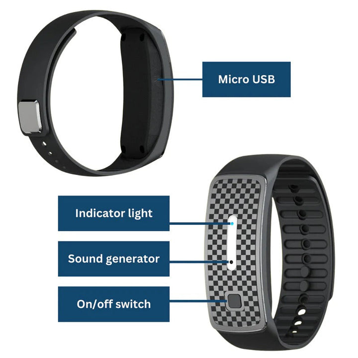 Advanced ultrasonic mosquito repellent bracelet. Rechargeable & chemical-free for effective bug protection.