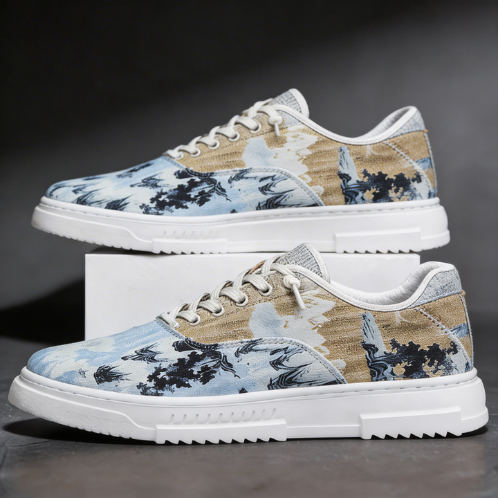Unisex sneakers with a unique, eye-catching pattern. Comfortable, stylish, & casual footwear for everyday fashion.