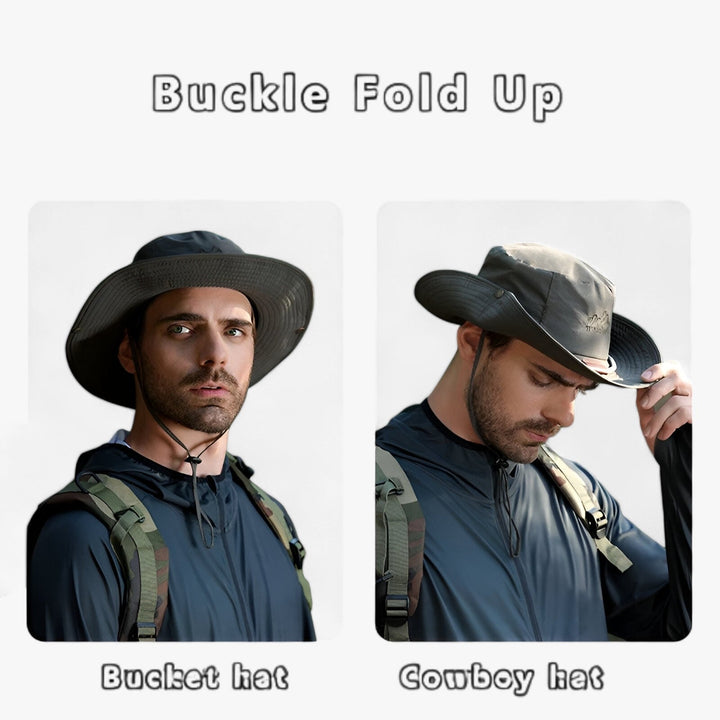 Waterproof outdoor bucket hat with UPF 50+ sun protection, shown from the front on a plain background for detail.