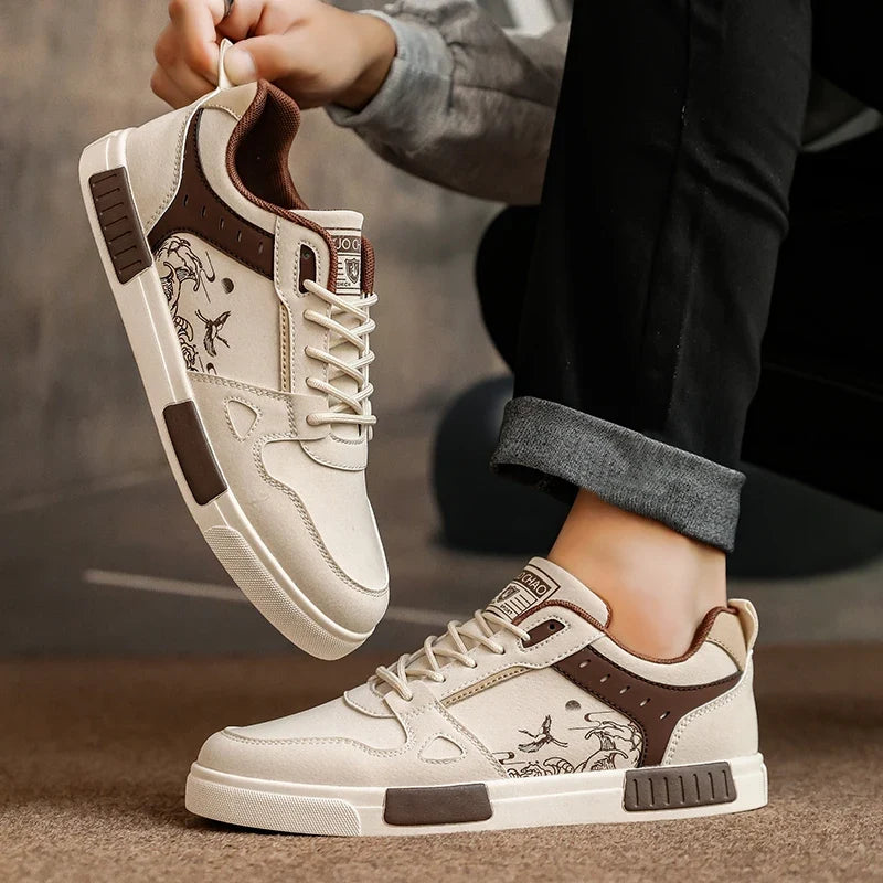 Black unisex urban sneakers with striking Japanese art design, perfect for bold street style.