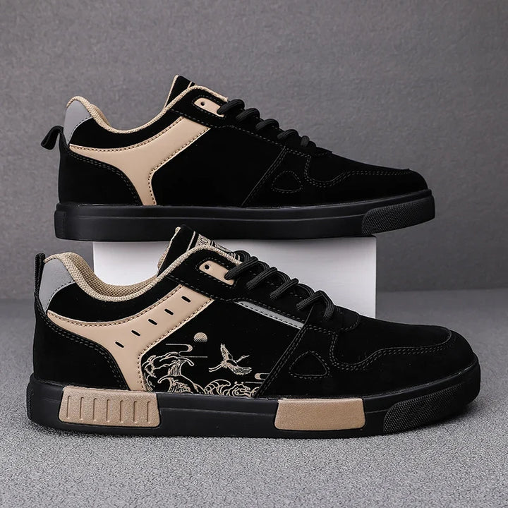 Fashionable unisex urban sneakers with unique Japanese-inspired art, perfect for a bold street style statement.
