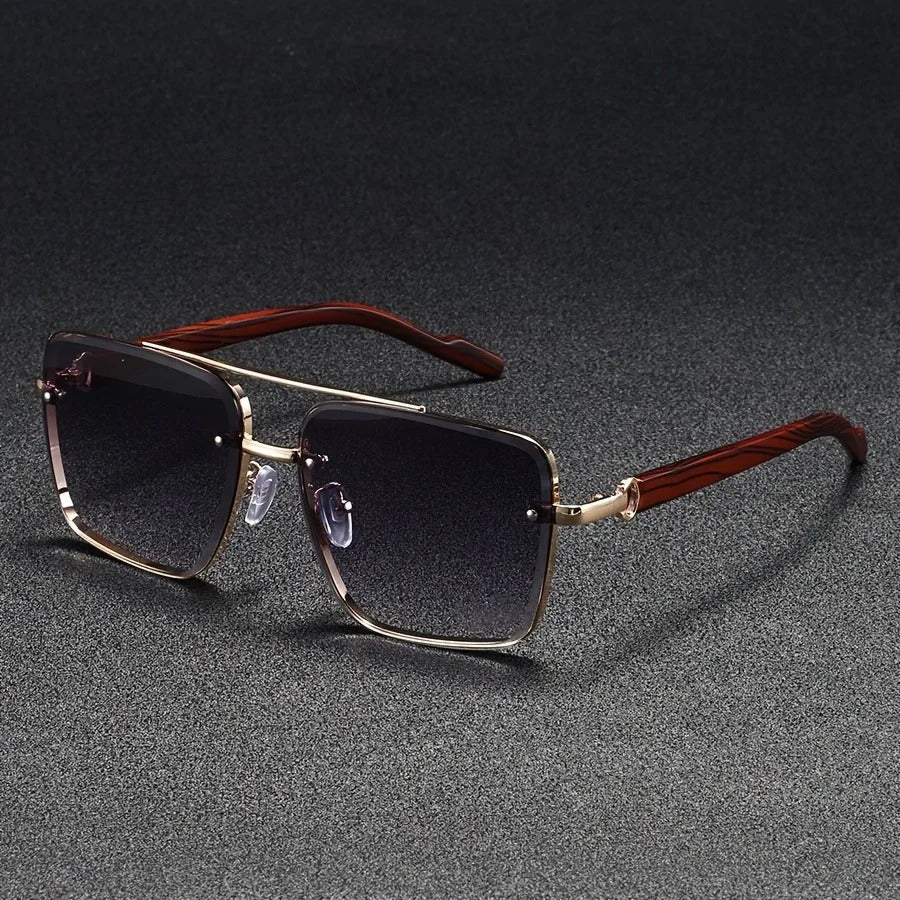 Stand out with these urban square sunglasses, featuring unique woodgrain arms & multi-color lenses.